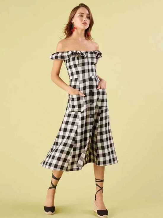 Reformation Dresses & Skirts - Reformation Midi Plaid Hattie Linen Dress Size 8